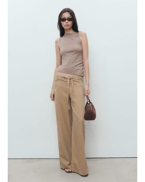 Mango Wide-Leg Denim Trousers With Belt Sand - White