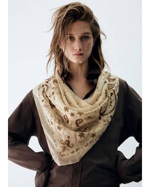 Mango Printed Scarf With Lurex Detail - Natural