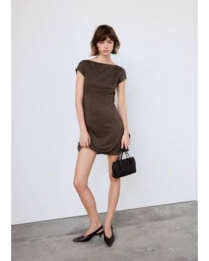 Mango Robe Checky Marron - Blanc