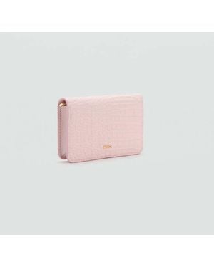 Mango Medium Wallet With Croc Effect - Pink