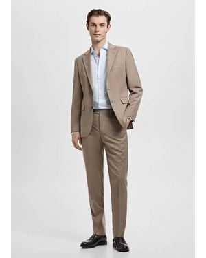 Mango Slim Fit Thousand Striped Suit Shirt - Blue