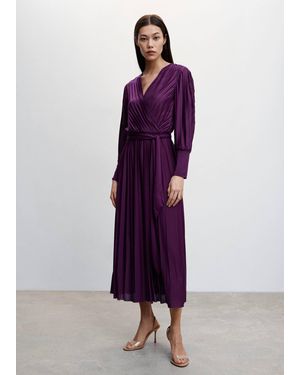 Mango Pleated Wrap Dress - Purple