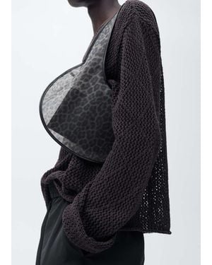 Mango Semi-Transparent Animal-Print Handbag - Black