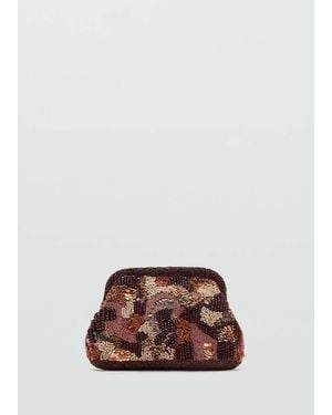 Mango Multicoloured Beaded Clutch Bag - Brown