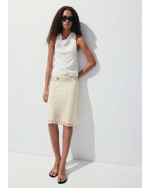 Mango Midi Skirt With Layered Plaid - White