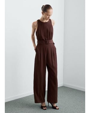 Mango Lyocell Jumpsuit With Belt - Brown