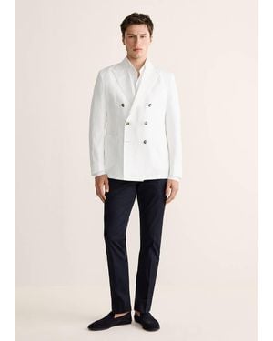 Mango Slim-Fit Linen-Blend Double-Breasted Jacket - White