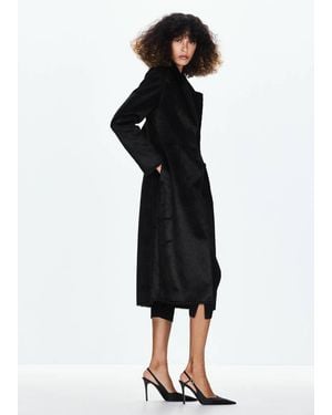 Mango Midi Faux Fur Coat - Black