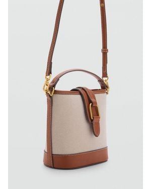 Mango Contrasting Canvas Bucket Bag - White