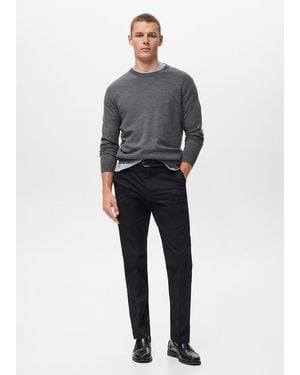 Mango 100% Merino Wool Crew Neck Sweater - Blue