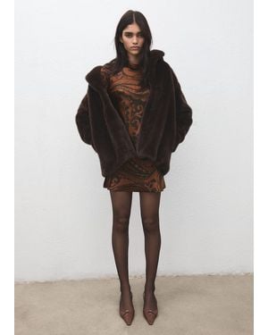 Mango Paisley-Print Satin Dress - Orange