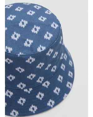 Mango 100% Linen Patterned Hat - Blue