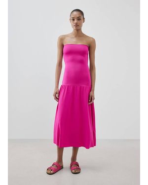 Mango Strapless Midi-Dress - Pink