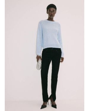 Mango Strickpullover Mit Lochmuster Im Fischgrätmuster - Blau