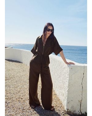 Mango Linen Palazzo Pants - Blue
