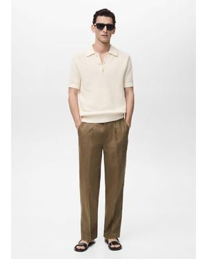 Mango 100% Linen Pleated Pants - White