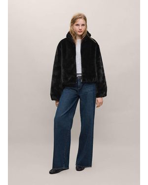 MANGO TEEN Faux Fur Funnel Neck Coat - Blue