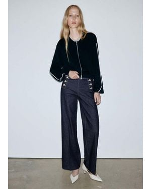Mango Wide-Leg Jeans With Side Buttons - Blue