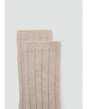 Mango Chaussettes Laine Mélangée Maille Côtelée Écru - Neutre