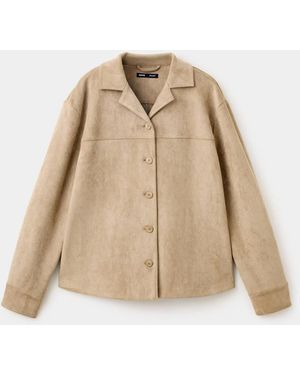 Mango Suede Effect Overshirt - Natural