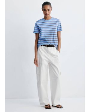 Mango Striped Cotton T-Shirt - White