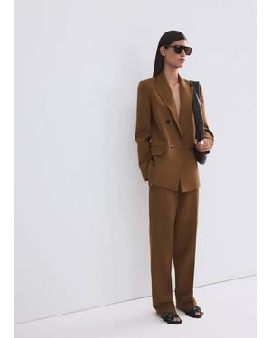 Mango Linen Suit Pants With Elastic Waistband - Brown