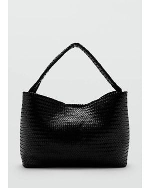 Mango Medium-Sized Braided Leather Bag - White