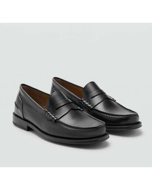 Mango Aged-Leather Loafers - Grey
