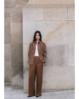 Mango Lyocell Trousers With A Combined Waistband And Stripes - Brown
