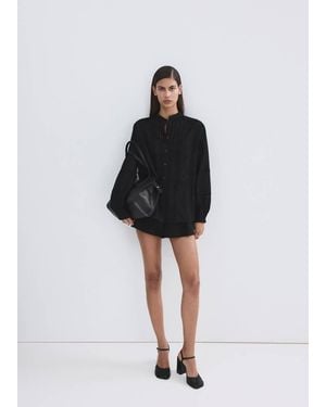 Mango Embroidered Openwork Blouse - Black