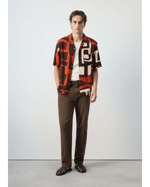 Mango Printed Bowling Shirt - Orange