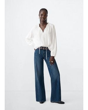 MANGO TEEN Bow Textured Blouse - White