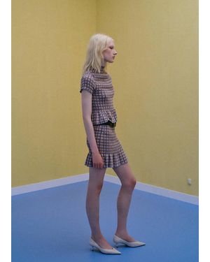 Mango Fine Knit Checked Skirt - White
