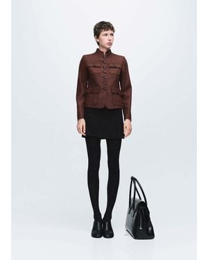 Mango Wool Jacket With Band Collar And Pockets - Brown