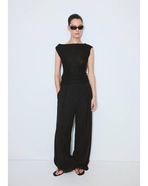 Mango Asymmetric Top With Floral Embroideries - White