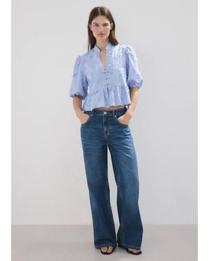Mango Embroidered Puff-Sleeve Blouse - Blue