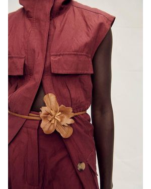 Mango Thin Leather Belt With Flower Detail - Purple