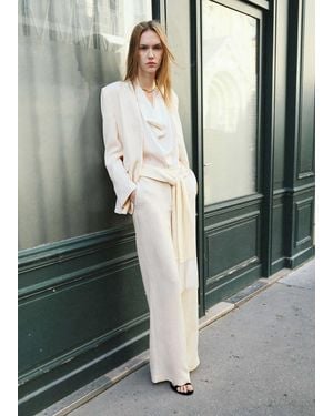 Mango Pantalon Droit Avec Ceinture Écru - Vert