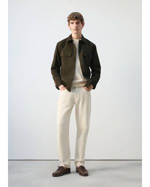Mango 100% Cotton Overshirt With Pockets - Brown