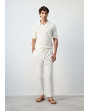 Mango Relaxed Fit Cotton-Linen Blend Trousers - White