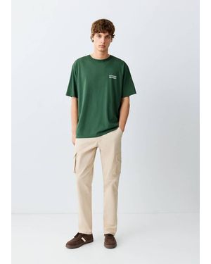 MANGO TEEN Cotton T-Shirt With Printed Text - Green