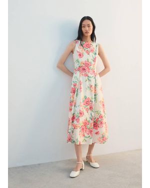 Mango Floral-Print Flared Dress - White