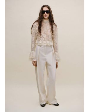 Mango Ruffled Embroidered Blouse - Natural