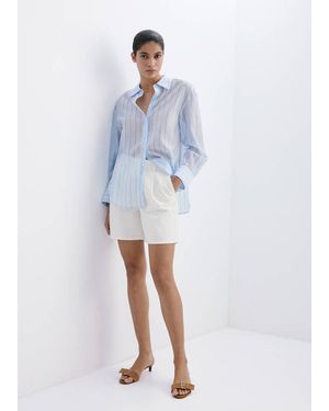 Mango Mid-Rise Denim Bermuda Shorts With Pleats - White