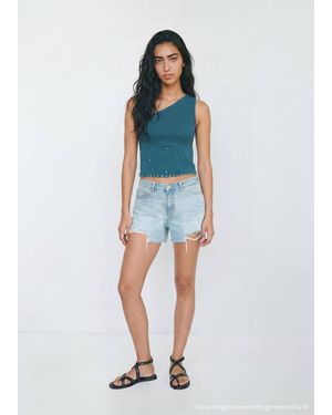 MANGO TEEN Frayed Detail Shorts - Blue