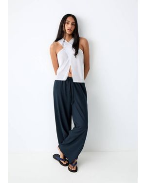 MANGO TEEN Straight Linen-Blend Trousers - Blue