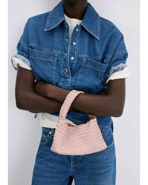 Mango Geflochtene Handtasche Aus Leder - Pink