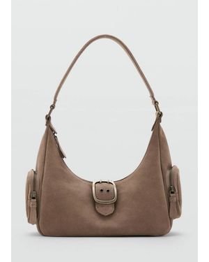 MANGO TEEN Buckle Leather Bag - Natural