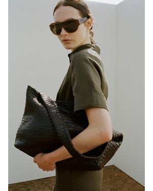 Mango Medium-Sized Braided Leather Bag - Grey