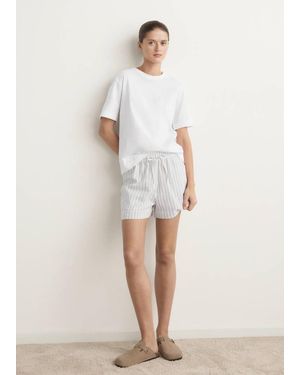 Mango Zweiteiliger Pyjama Aus Baumwolle Mit Kurzen Ärmeln Und Streifenmuster - Weiß